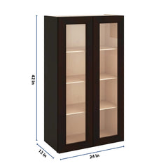 J&K Espresso K8 Wall Glass Cabinet - 24" W x 42" H (No Glass Insert)