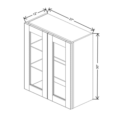 J&K Creme Glazed A7 Wall Glass Cabinet - 27" W x 30" H (No Glass Insert)