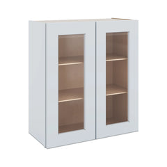 J&K White Shaker S8 Wall Glass Cabinet - 27" W x 30" H (No Glass Insert)