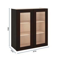 J&K Espresso K8 Wall Glass Cabinet - 27" W x 30" H (No Glass Insert)