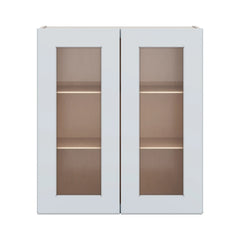 J&K White Shaker S8 Wall Glass Cabinet - 27" W x 30" H (No Glass Insert)