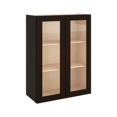 J&K Espresso K8 Wall Glass Cabinet - 27" W x 36" H (No Glass Insert)