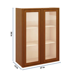 J&K Mocha Glazed K10 Wall Glass Cabinet - 27" W x 36" H (No Glass Insert)