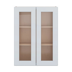 J&K White Shaker S8 Wall Glass Cabinet - 27" W x 36" H (No Glass Insert)