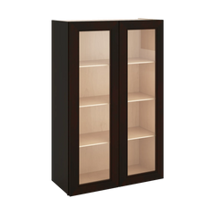 J&K Espresso K8 Wall Glass Cabinet - 27" W x 42" H (No Glass Insert)