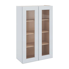 J&K White Shaker S8 Wall Glass Cabinet - 27" W x 42" H (No Glass Insert)