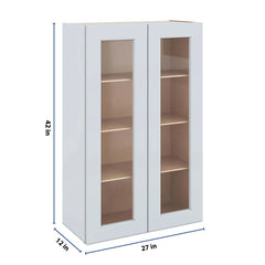 J&K White Shaker S8 Wall Glass Cabinet - 27" W x 42" H (No Glass Insert)