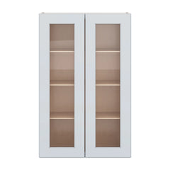 J&K White Shaker S8 Wall Glass Cabinet - 27" W x 42" H (No Glass Insert)
