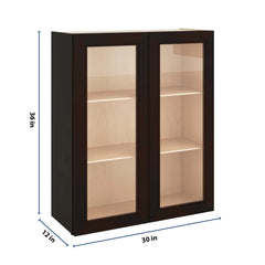J&K Espresso K8 Wall Glass Cabinet - 30" W x 36" H (No Glass Insert)