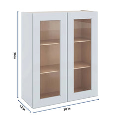J&K White Shaker S8 Wall Glass Cabinet - 30" W x 36" H (No Glass Insert)