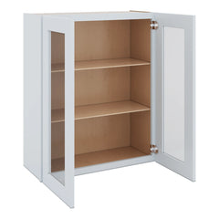 J&K White Shaker S8 Wall Glass Cabinet - 30" W x 36" H (No Glass Insert)