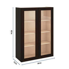 J&K Espresso K8 Wall Glass Cabinet - 30" W x 42" H (No Glass Insert)