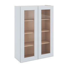 J&K White Shaker S8 Wall Glass Cabinet - 30" W x 42" H (No Glass Insert)