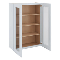 J&K White Shaker S8 Wall Glass Cabinet - 30" W x 42" H (No Glass Insert)