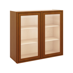 J&K Mocha Glazed K10 Wall Glass Cabinet - 33" W x 30" H (No Glass Insert)