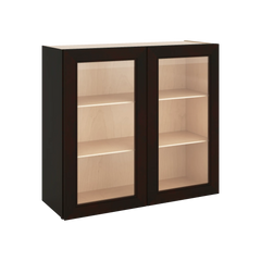 J&K Espresso K8 Wall Glass Cabinet - 33" W x 30" H (No Glass Insert)