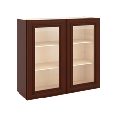 J&K Mahogany J5 Wall Glass Cabinet - 33" W x 30" H (No Glass Insert)