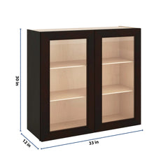 J&K Espresso K8 Wall Glass Cabinet - 33" W x 30" H (No Glass Insert)