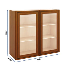 J&K Mocha Glazed K10 Wall Glass Cabinet - 33" W x 30" H (No Glass Insert)