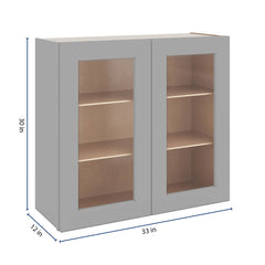 J&K Castle Grey S5 Wall Glass Cabinet - 33" W x 30" H (No Glass Insert)