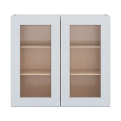 J&K White Shaker S8 Wall Glass Cabinet - 33" W x 30" H (No Glass Insert)