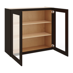 J&K Espresso K8 Wall Glass Cabinet - 33" W x 30" H (No Glass Insert)