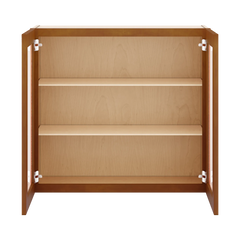 J&K Mocha Glazed K10 Wall Glass Cabinet - 33" W x 30" H (No Glass Insert)
