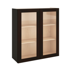 J&K Espresso K8 Wall Glass Cabinet - 33" W x 36" H (No Glass Insert)