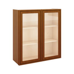 J&K Mocha Glazed K10 Wall Glass Cabinet - 33" W x 36" H (No Glass Insert)