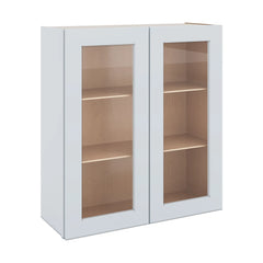 J&K White Shaker S8 Wall Glass Cabinet - 33" W x 36" H (No Glass Insert)