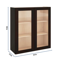 J&K Espresso K8 Wall Glass Cabinet - 33" W x 36" H (No Glass Insert)