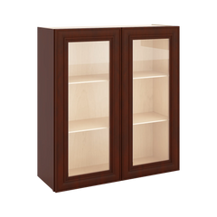 J&K Mahogany J5 Wall Glass Cabinet - 33" W x 36" H (No Glass Insert)