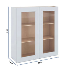 J&K White Shaker S8 Wall Glass Cabinet - 33" W x 36" H (No Glass Insert)