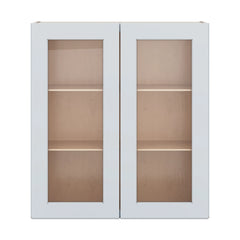 J&K White Shaker S8 Wall Glass Cabinet - 33" W x 36" H (No Glass Insert)