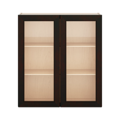 J&K Espresso K8 Wall Glass Cabinet - 33" W x 36" H (No Glass Insert)