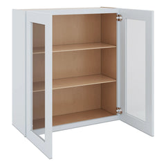 J&K White Shaker S8 Wall Glass Cabinet - 33" W x 36" H (No Glass Insert)