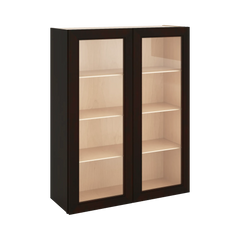 J&K Espresso K8 Wall Glass Cabinet - 33" W x 42" H (No Glass Insert)