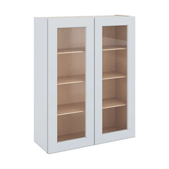 J&K White Shaker S8 Wall Glass Cabinet - 33" W x 42" H (No Glass Insert)