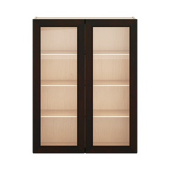 J&K Espresso K8 Wall Glass Cabinet - 33" W x 42" H (No Glass Insert)