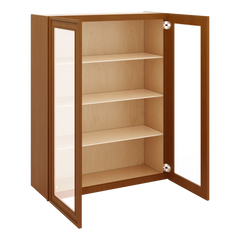 J&K Mocha Glazed K10 Wall Glass Cabinet - 33" W x 42" H (No Glass Insert)