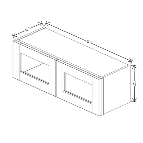 J&K Creme Glazed A7 Wall Glass Cabinet - 36" W x 12" H (No Glass Insert)