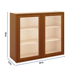 J&K Mocha Glazed K10 Wall Glass Cabinet - 36" W x 30" H (No Glass Insert)