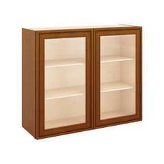 J&K Mocha Glazed K10 Wall Glass Cabinet - 36" W x 30" H (No Glass Insert)