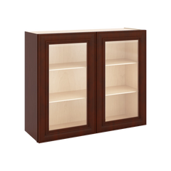 J&K Mahogany J5 Wall Glass Cabinet - 36" W x 30" H (No Glass Insert)