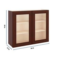 J&K Mahogany J5 Wall Glass Cabinet - 36" W x 30" H (No Glass Insert)
