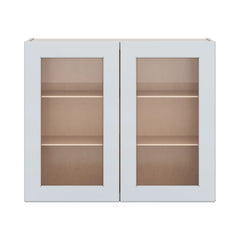 J&K White Shaker S8 Wall Glass Cabinet - 36" W x 30" H (No Glass Insert)