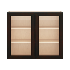 J&K Espresso K8 Wall Glass Cabinet - 36" W x 30" H (No Glass Insert)