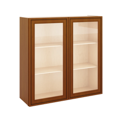 J&K Mocha Glazed K10 Wall Glass Cabinet - 36" W x 36" H (No Glass Insert)