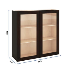 J&K Espresso K8 Wall Glass Cabinet - 36" W x 36" H (No Glass Insert)