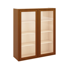 J&K Mocha Glazed K10 Wall Glass Cabinet - 36" W x 42" H (No Glass Insert)